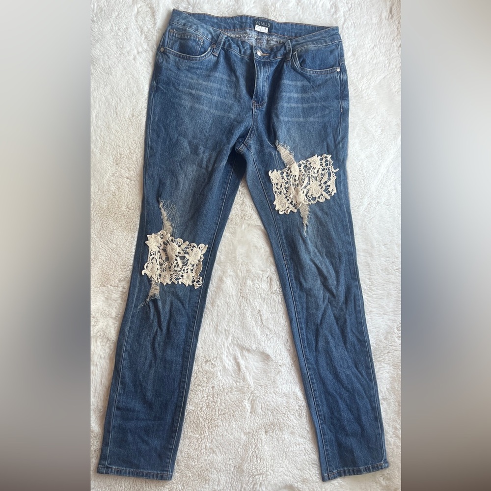 Venus Woman’s Crochet Patch Jeans Size 10